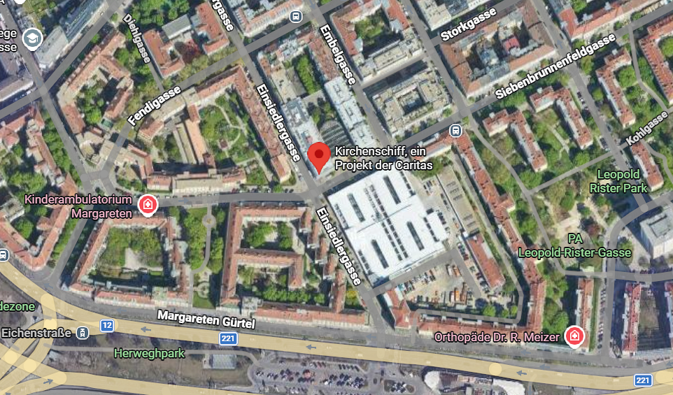 Stadtplanansicht - Standort des Kirchenschiffes in Wien 1050/ Verlinkung Website Kirchenschiff